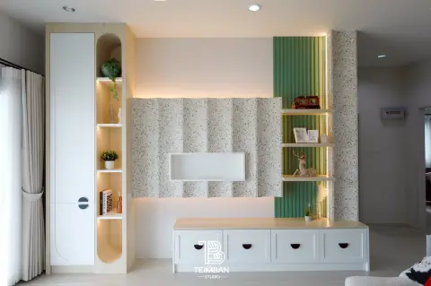 ห้องรับแขก · โครงการ The First 6 บ้านตัวอย่างเติมรัก By สิรารมย์